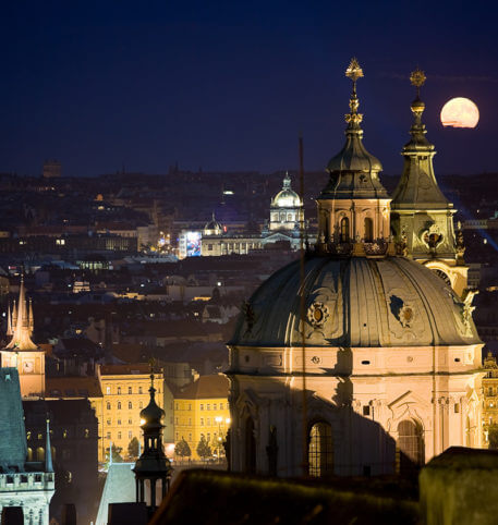 View of a beautiful city in Czech Republic at night. Homeric Tours can plan the trip for you.