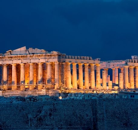 Lights at the Parthenon at night. Parthenon is one of the most important monuments of human heritage